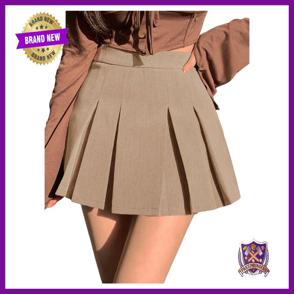 High Waisted Pleated A-Line Mini Skirt With Shorts, Stretch Fabric